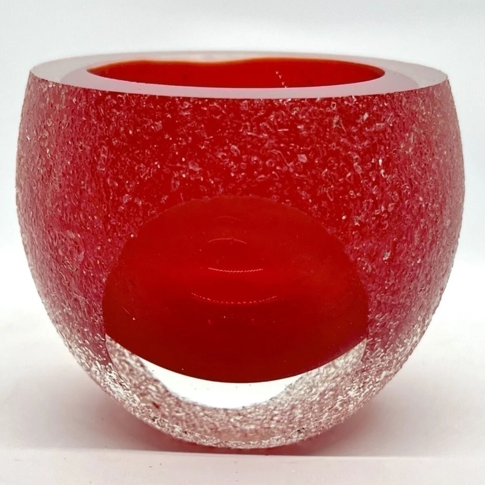 Vintage Fifth Avenue Crystal 4” Geode Red Tealight Votive, Candle Holder